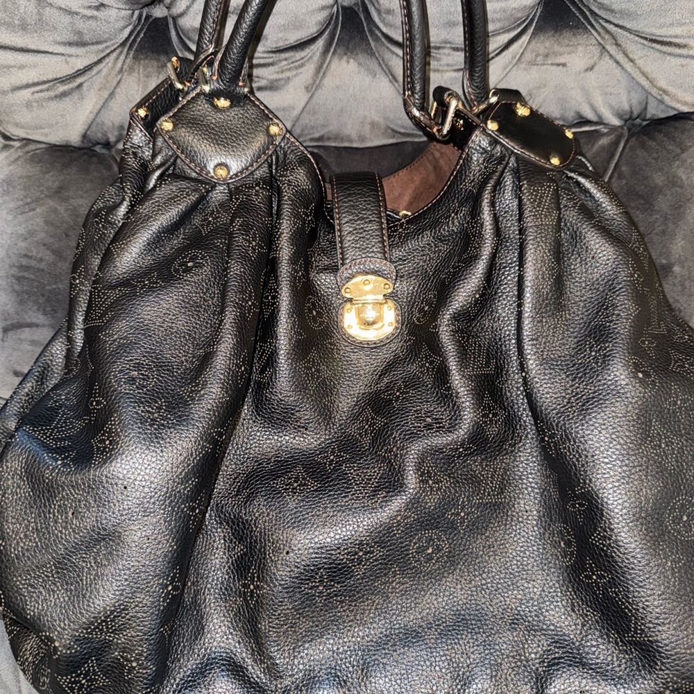 Louis Vuitton Black Shoulder Bag with Gold Accents